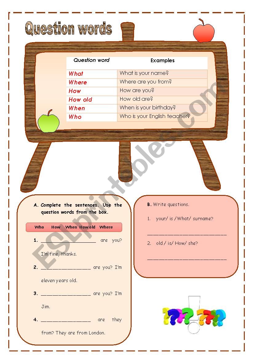 Question words worksheet