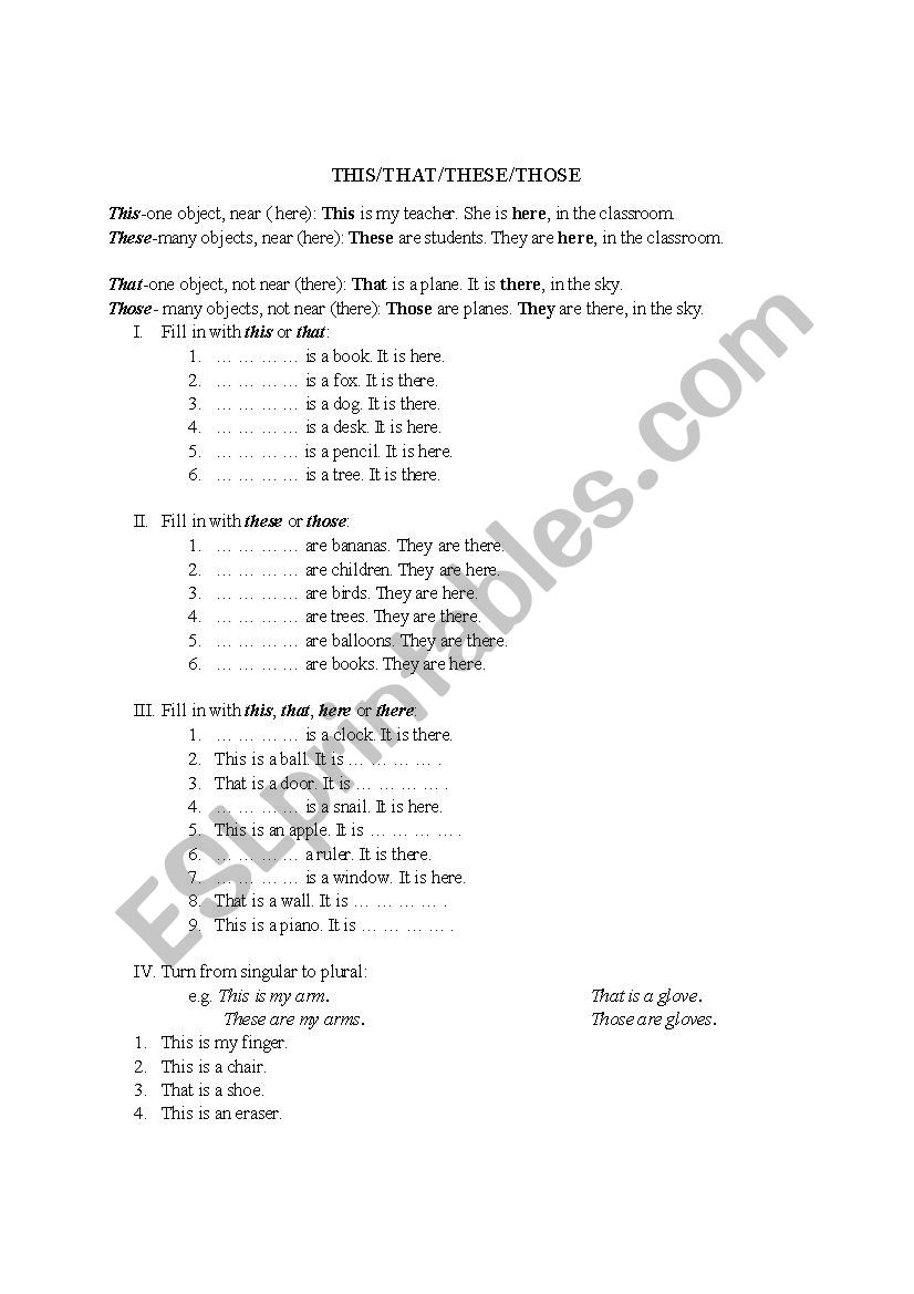 Demonstratives worksheet