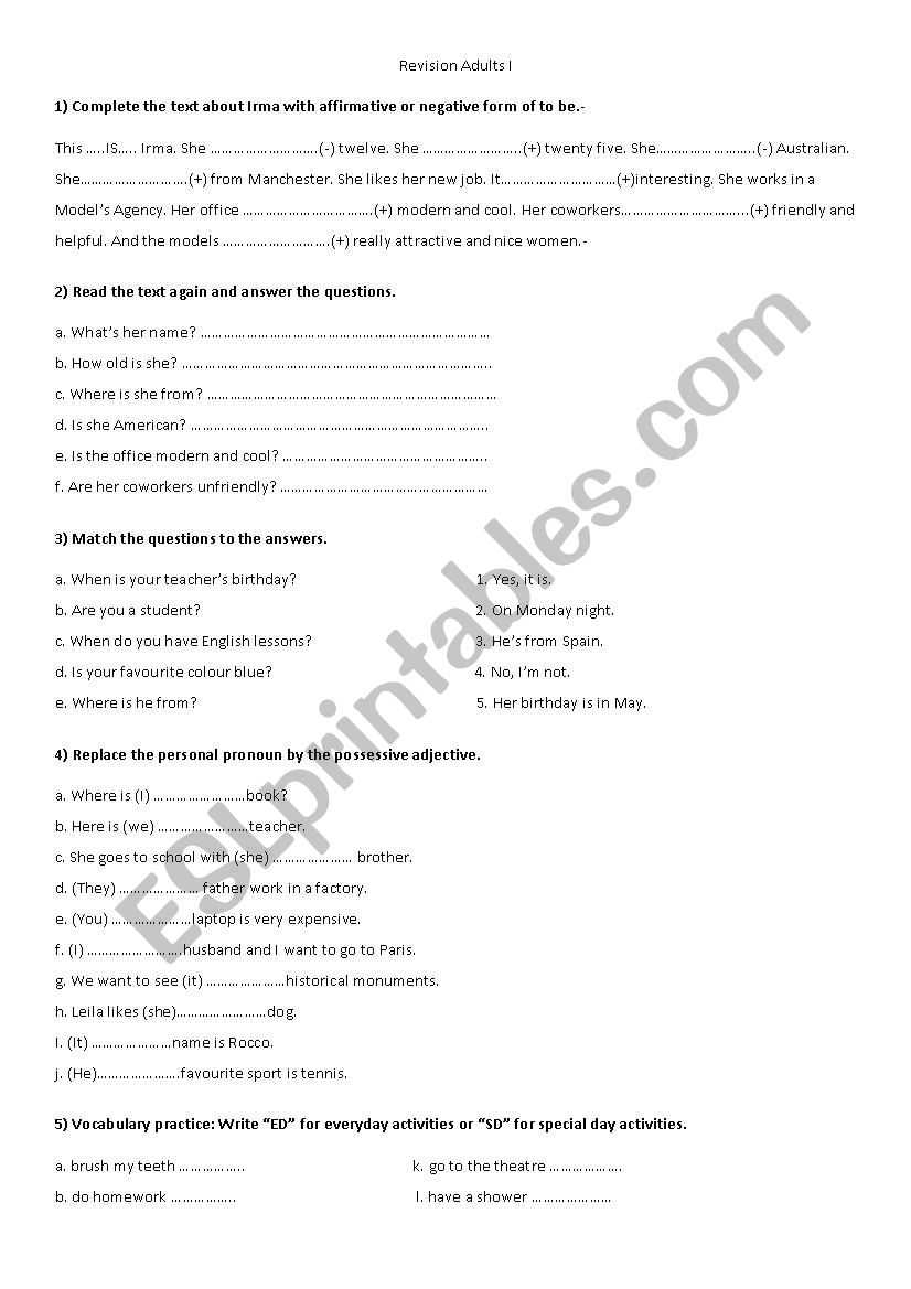 Revision Simple Present - To Be - Prepositions of time, etc