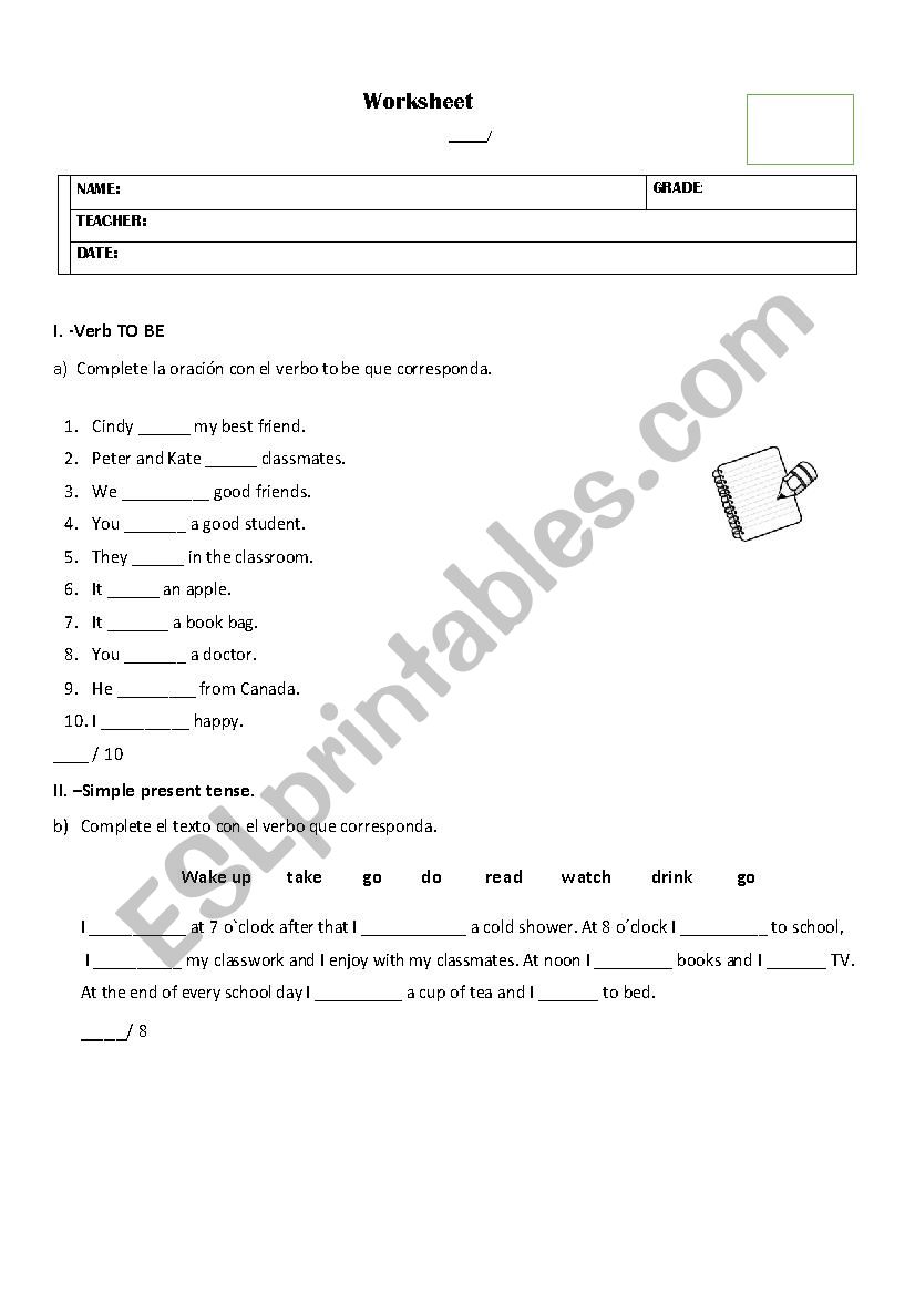 worksheet verb to be- simple present- present contiunous