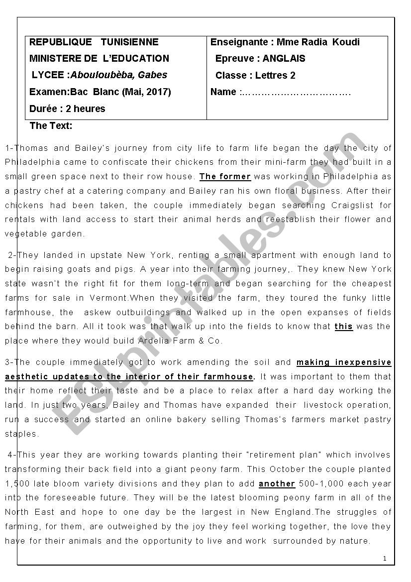 MOCK EXAM 2017 ARTS BRANCH worksheet