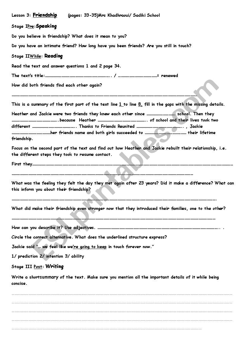 lesson second year worksheet
