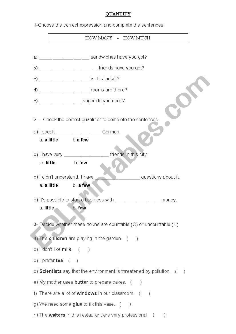 qUANTIFY worksheet