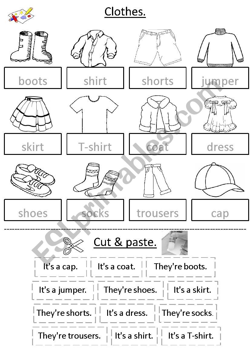 Clothes - cut & paste with sentences