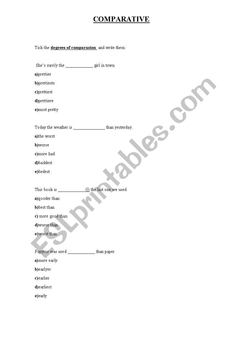 Comparative worksheet