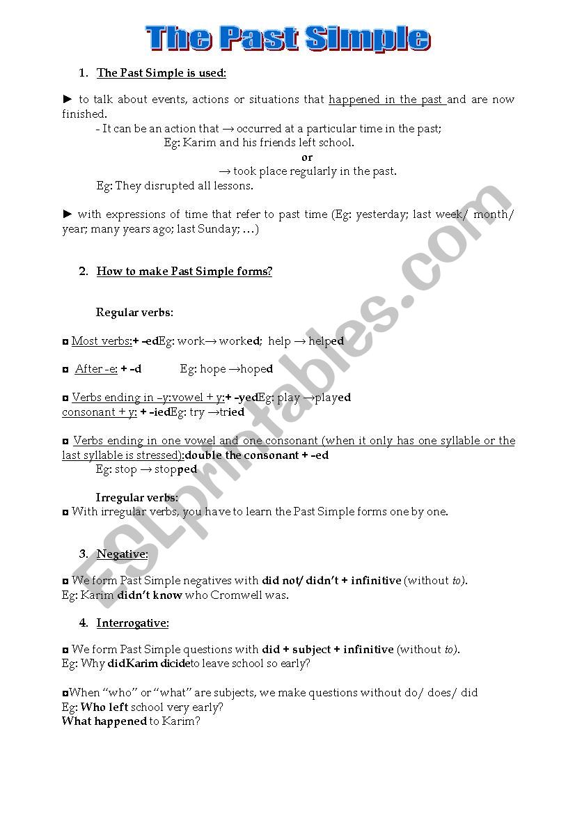 Past Simple worksheet