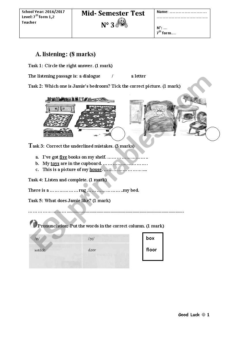 7th form test worksheet