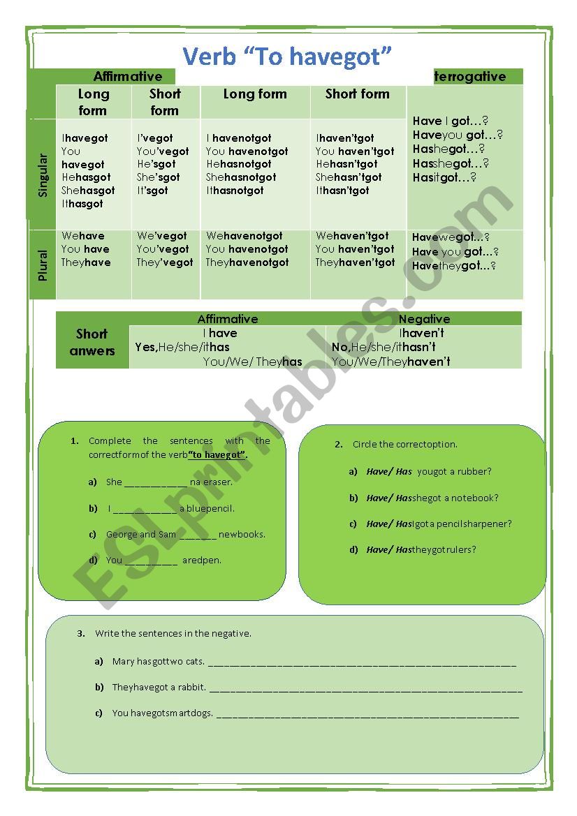 Verb To Have got worksheet