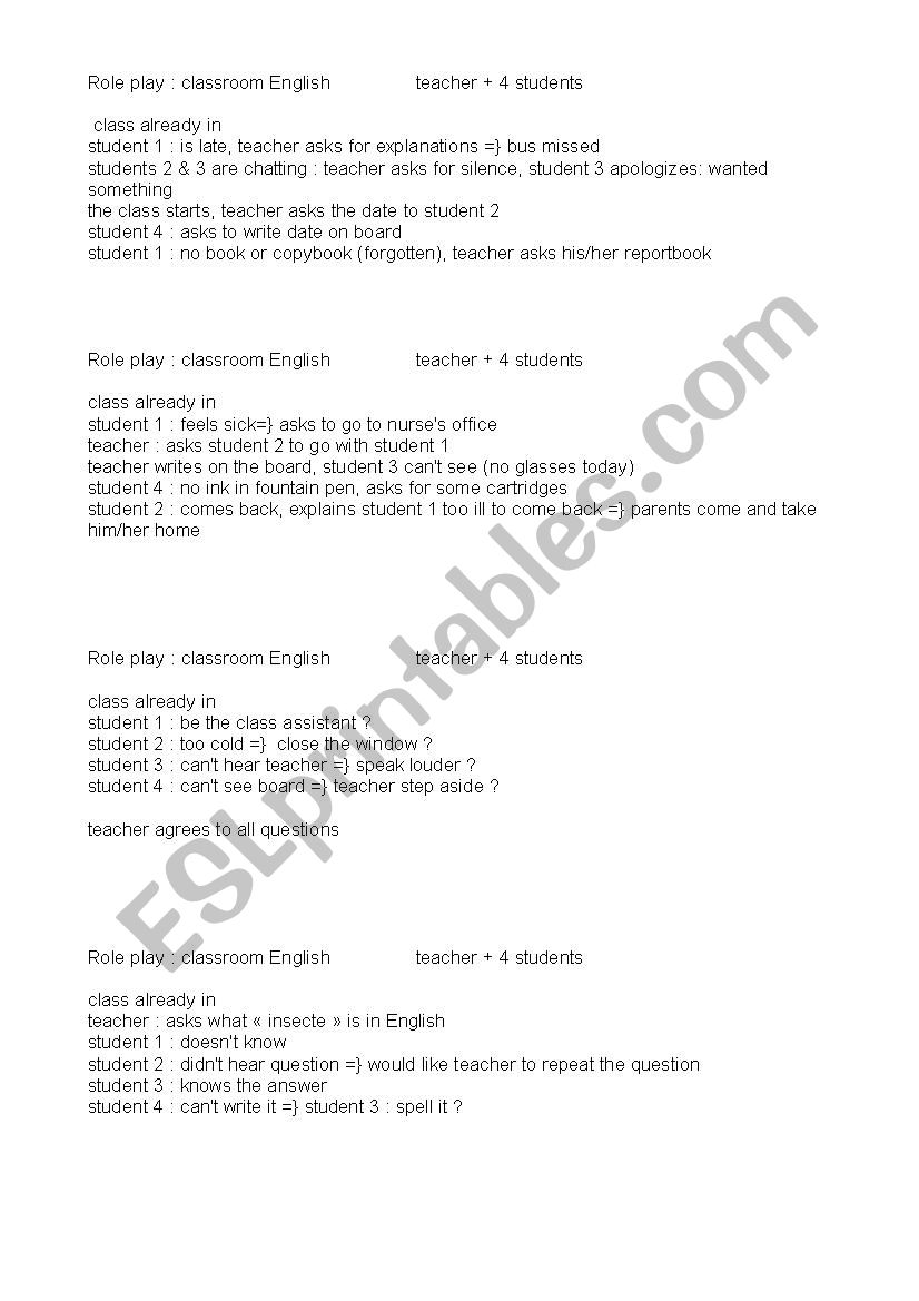 Role-Play Classroom English worksheet
