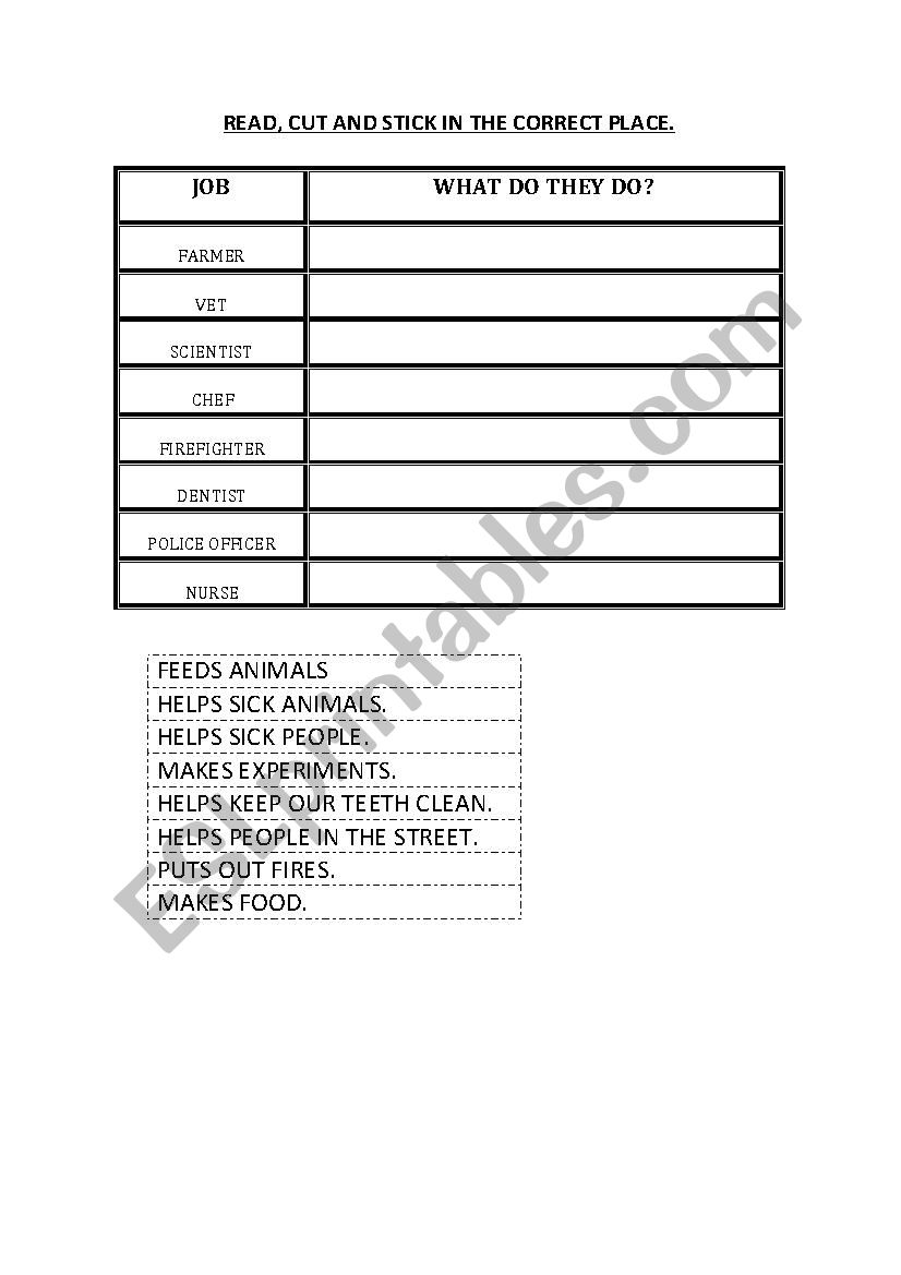 cut-out activity jobs worksheet