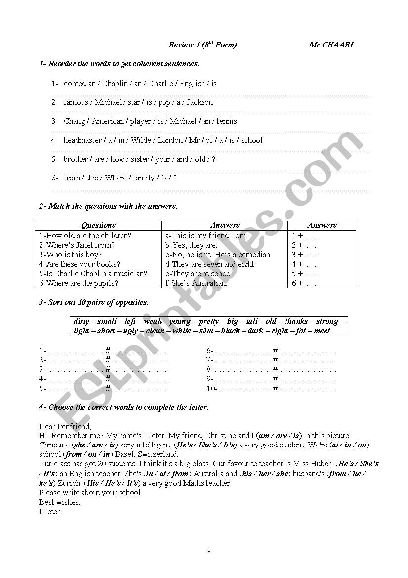 Review 8 Form worksheet