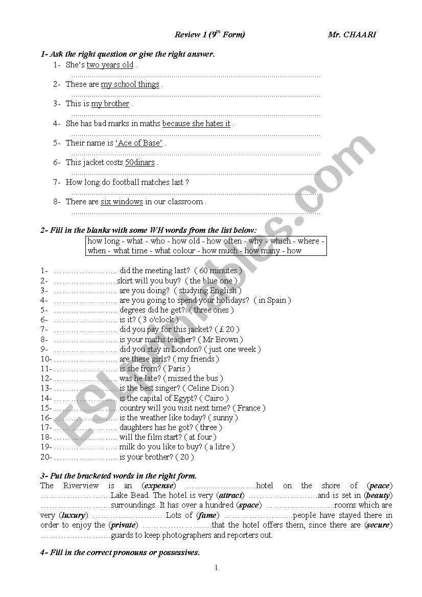 Review 9 Form worksheet