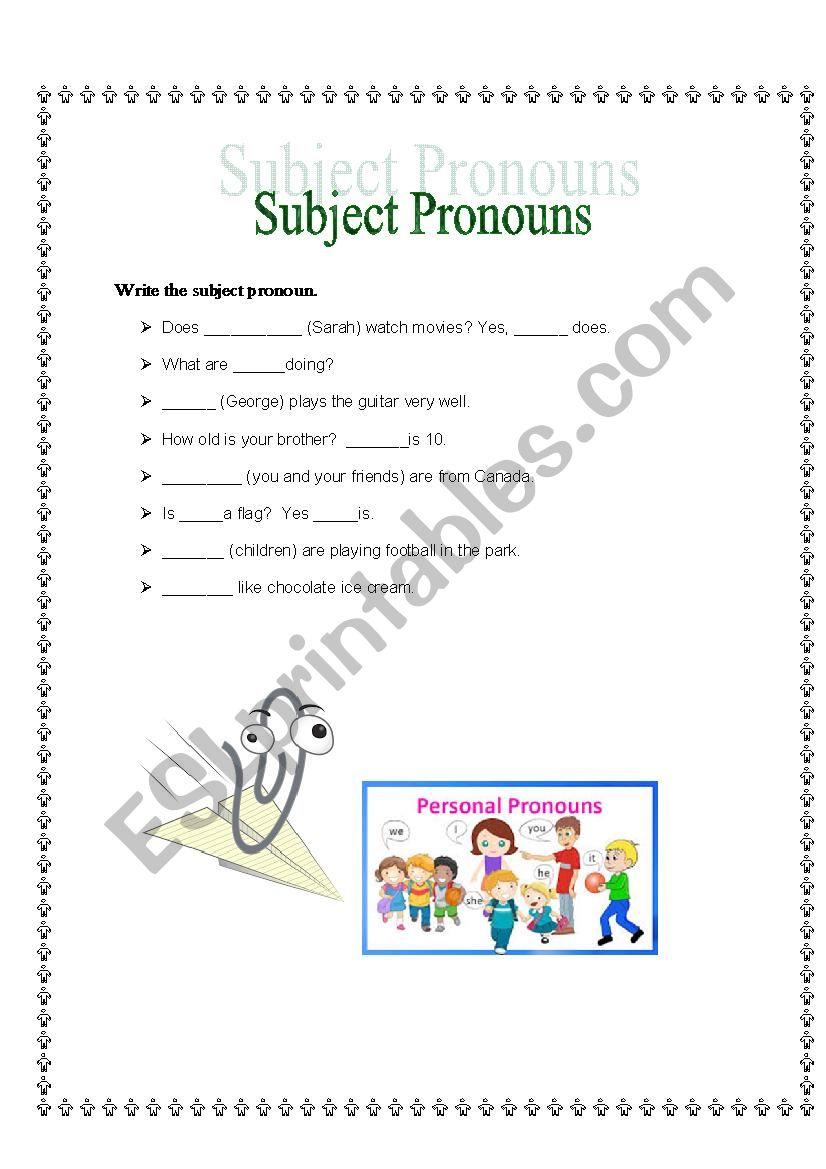 Subject pronoun worksheet