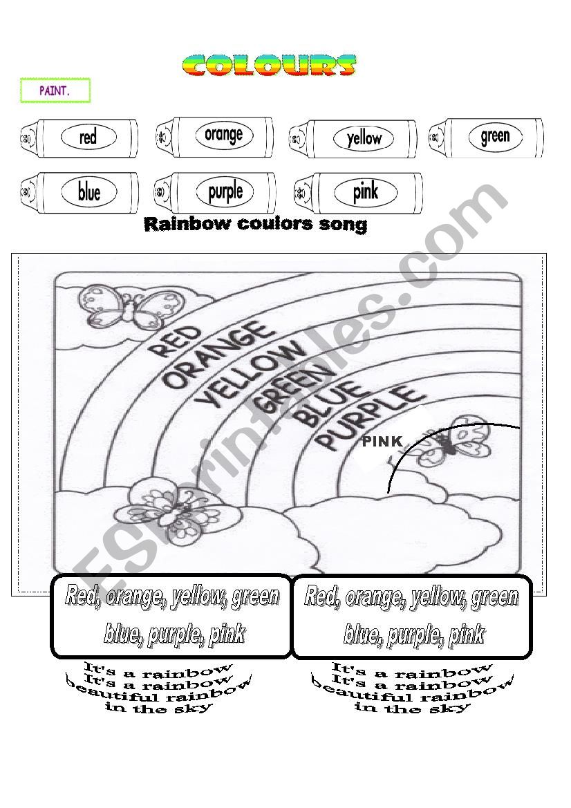 Rainbow colours worksheet