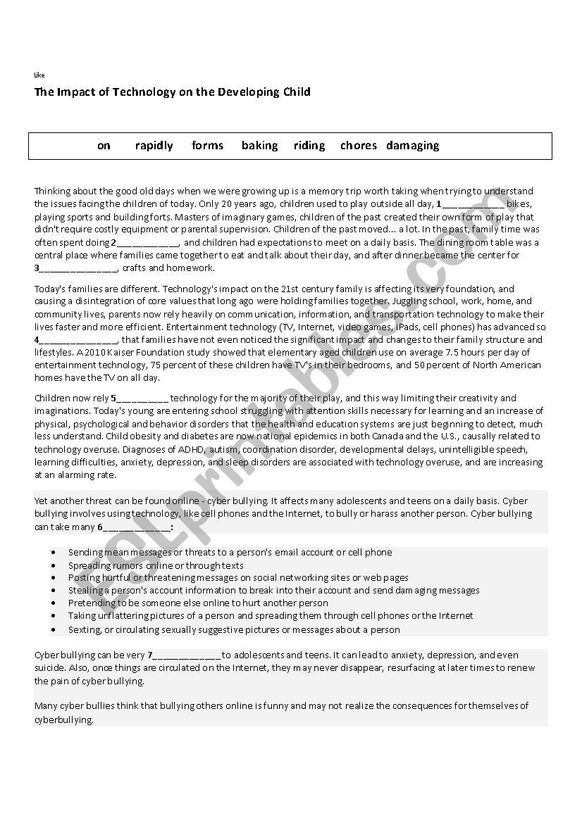 Technologies worksheet