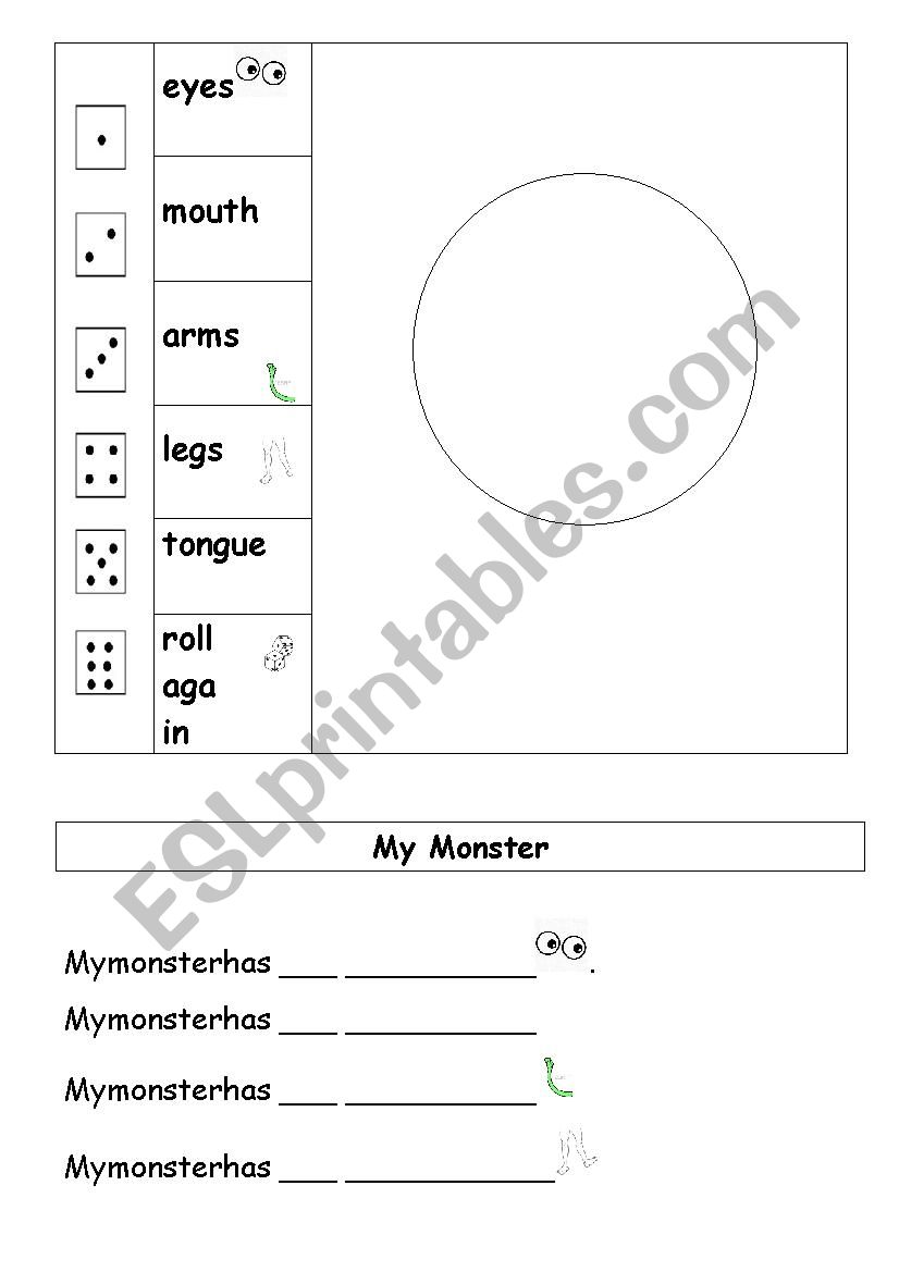 Parts of the Body (Dice game) worksheet