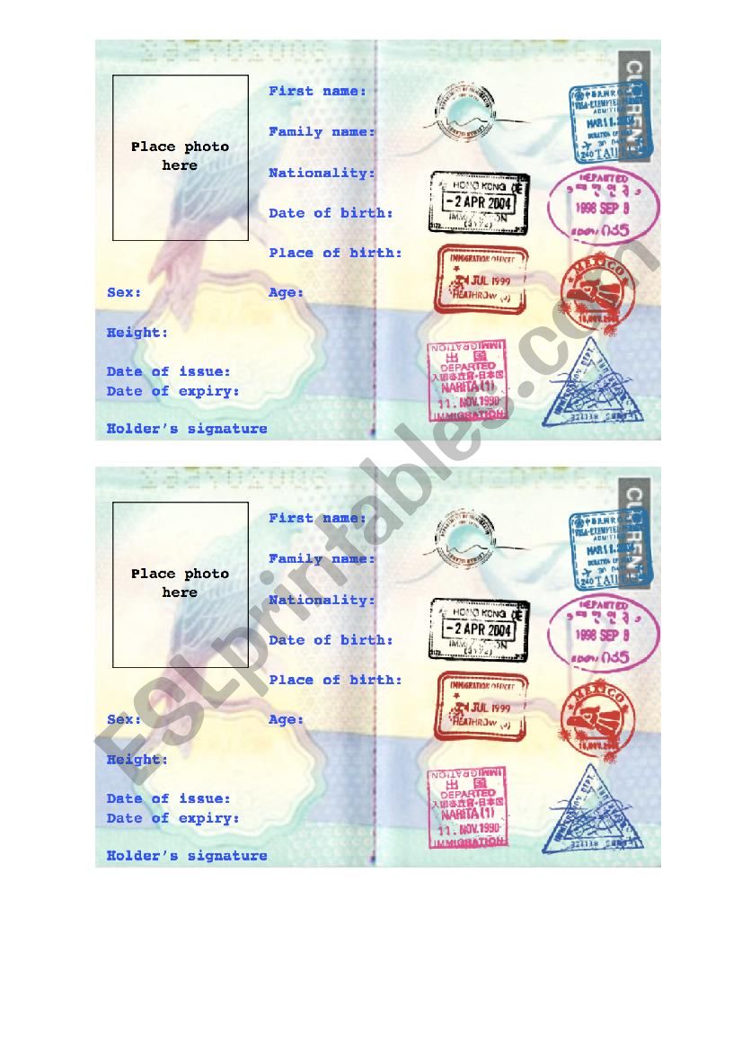 Passport icebreaker worksheet