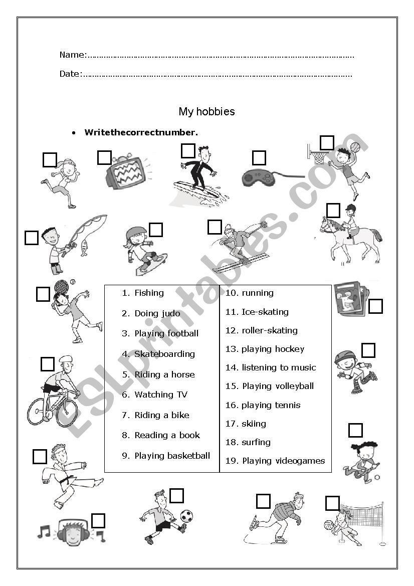 hobbies worksheet