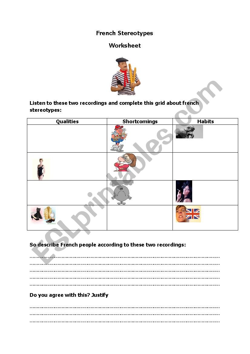 French Stereotypes worksheet