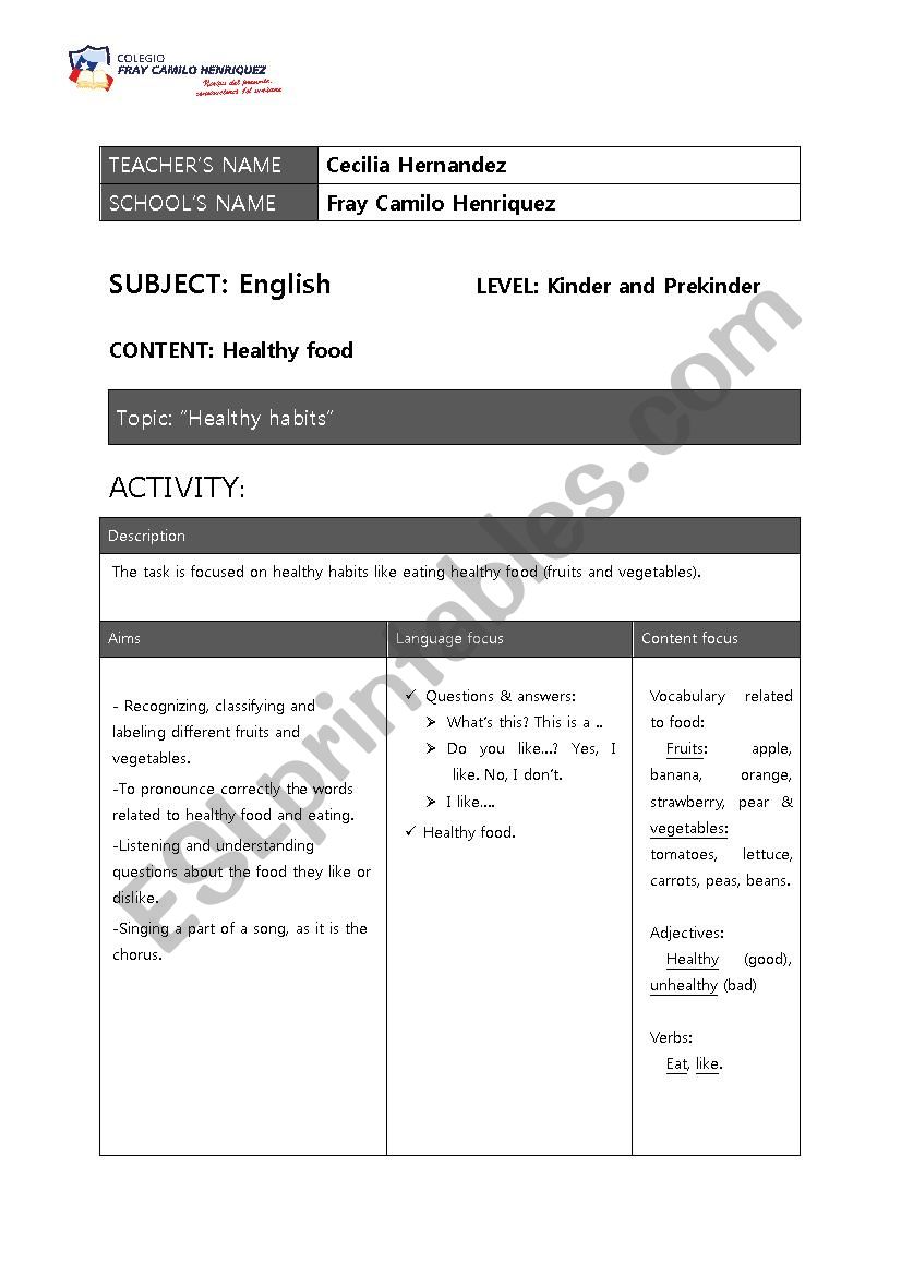 Healthy Food worksheet