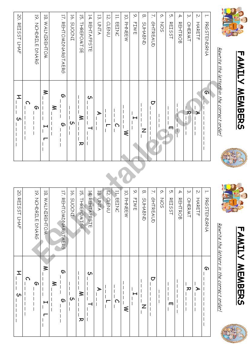 Family members worksheet