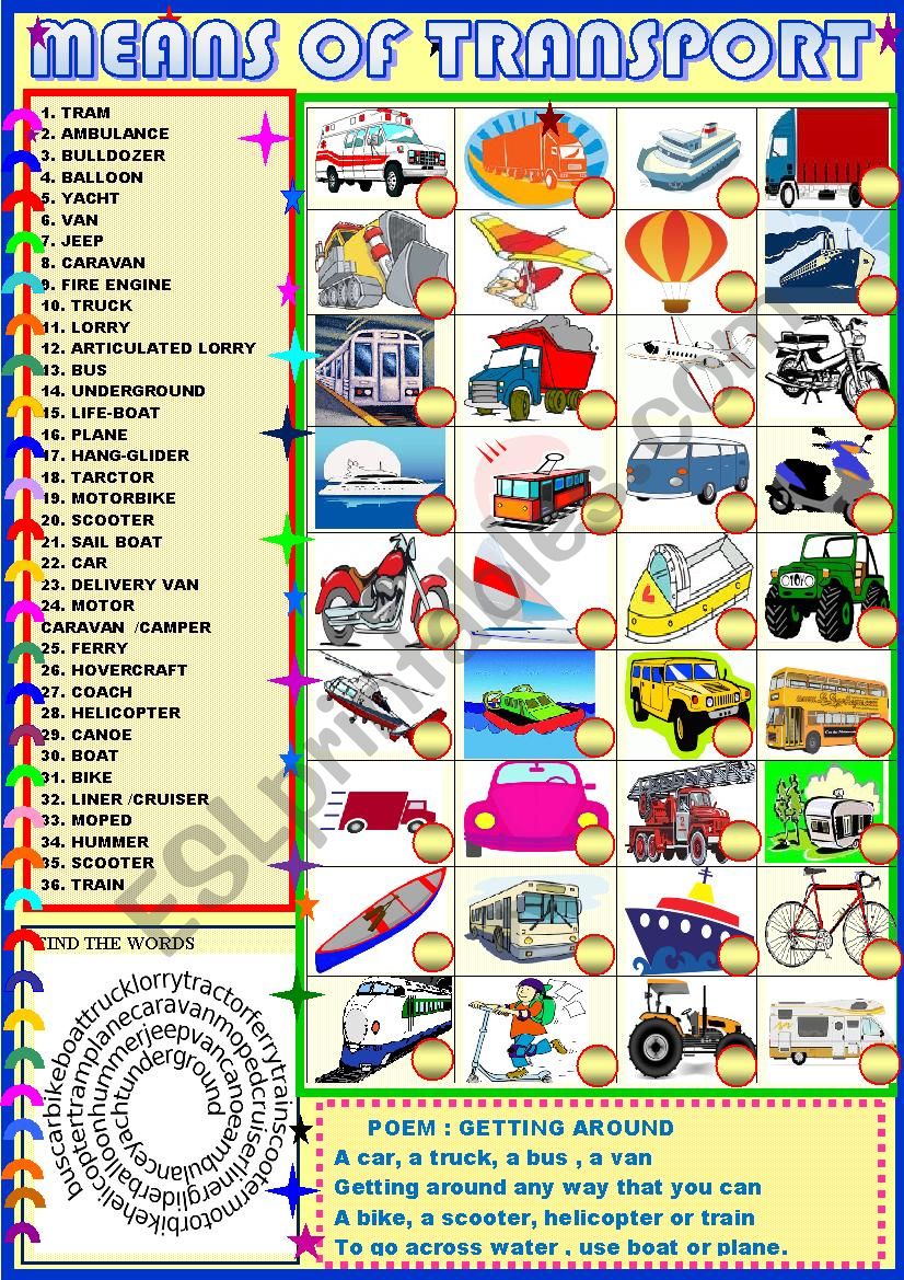 Means of transport worksheet