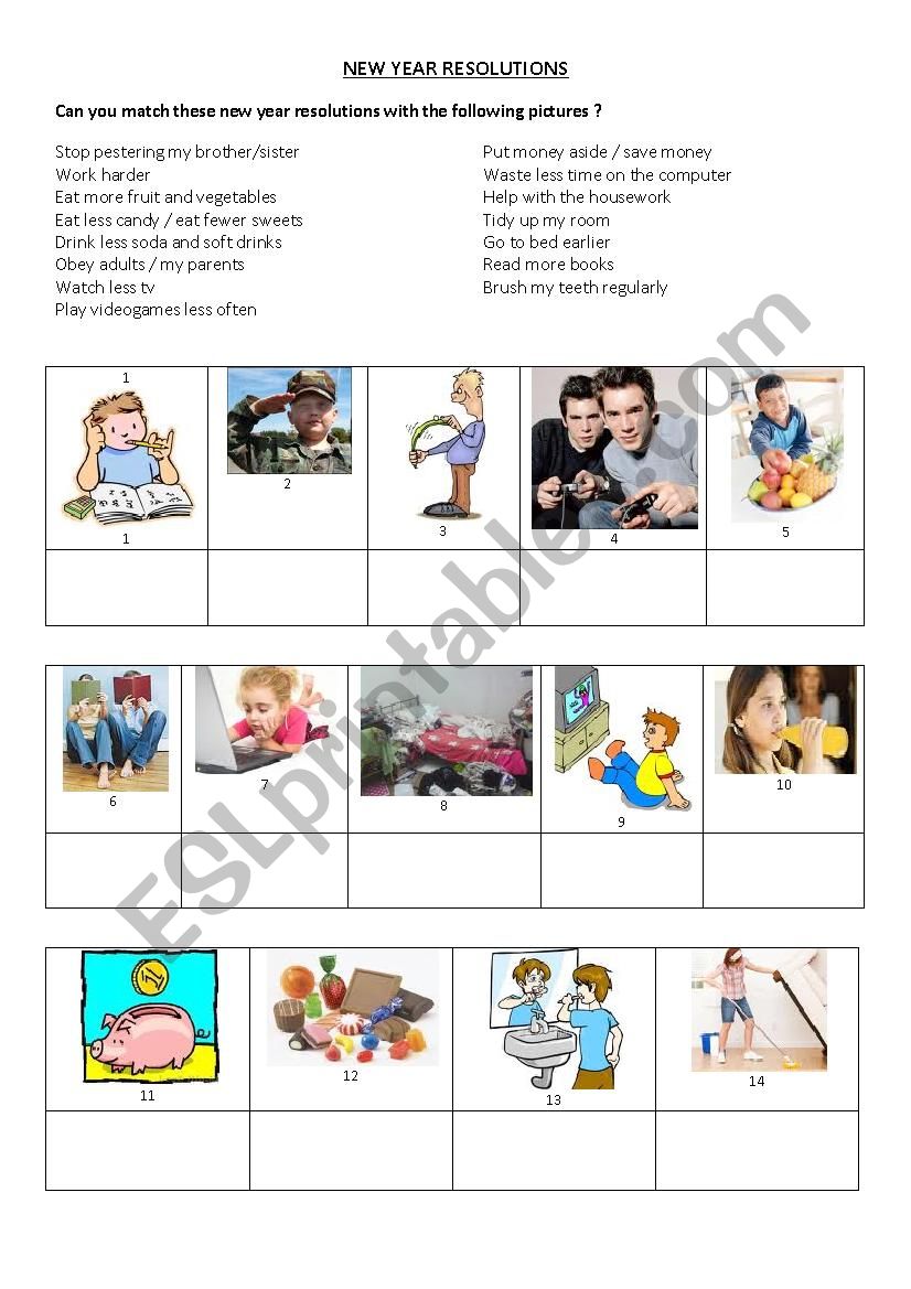 New Year Resolutions worksheet