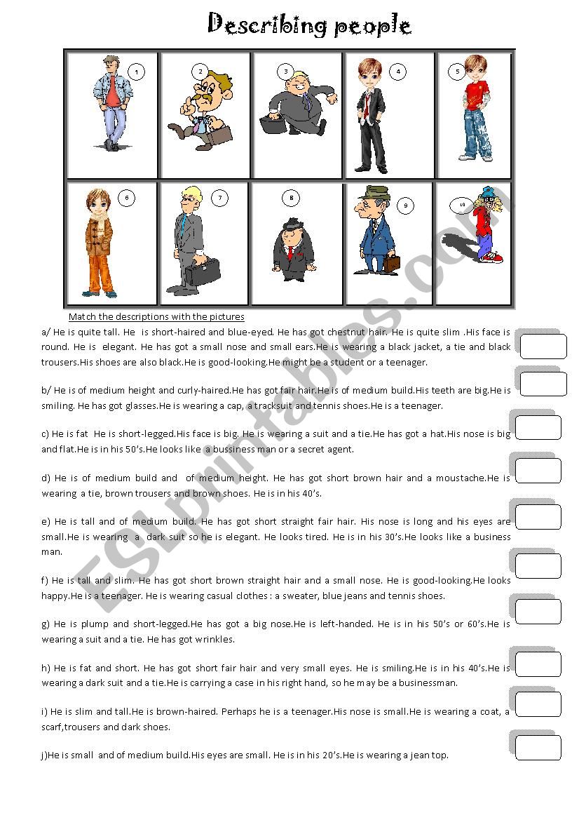 physical appearance worksheet