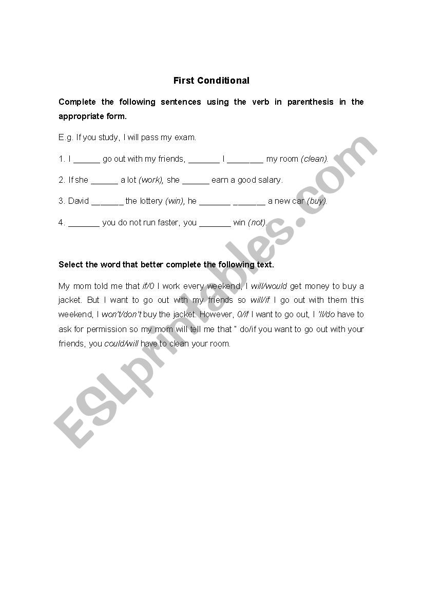 First Conditional worksheet