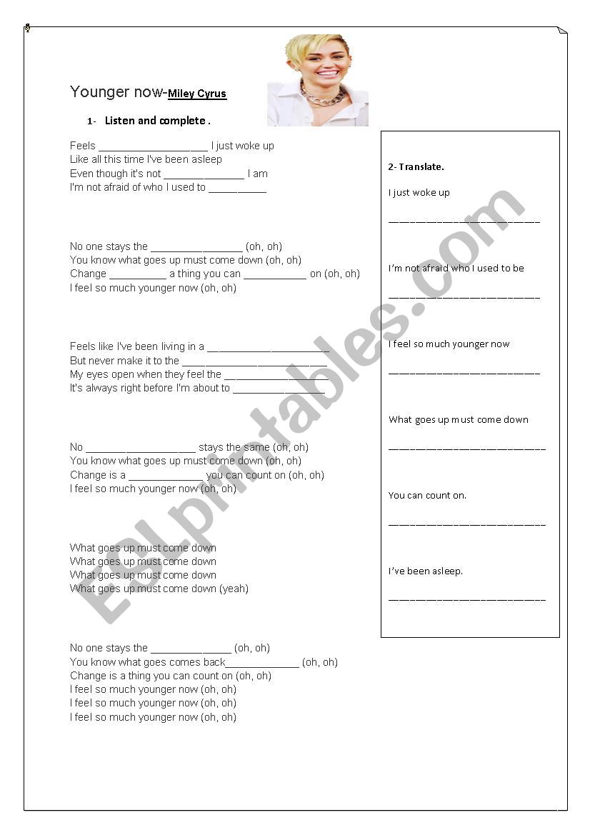 Younger now worksheet