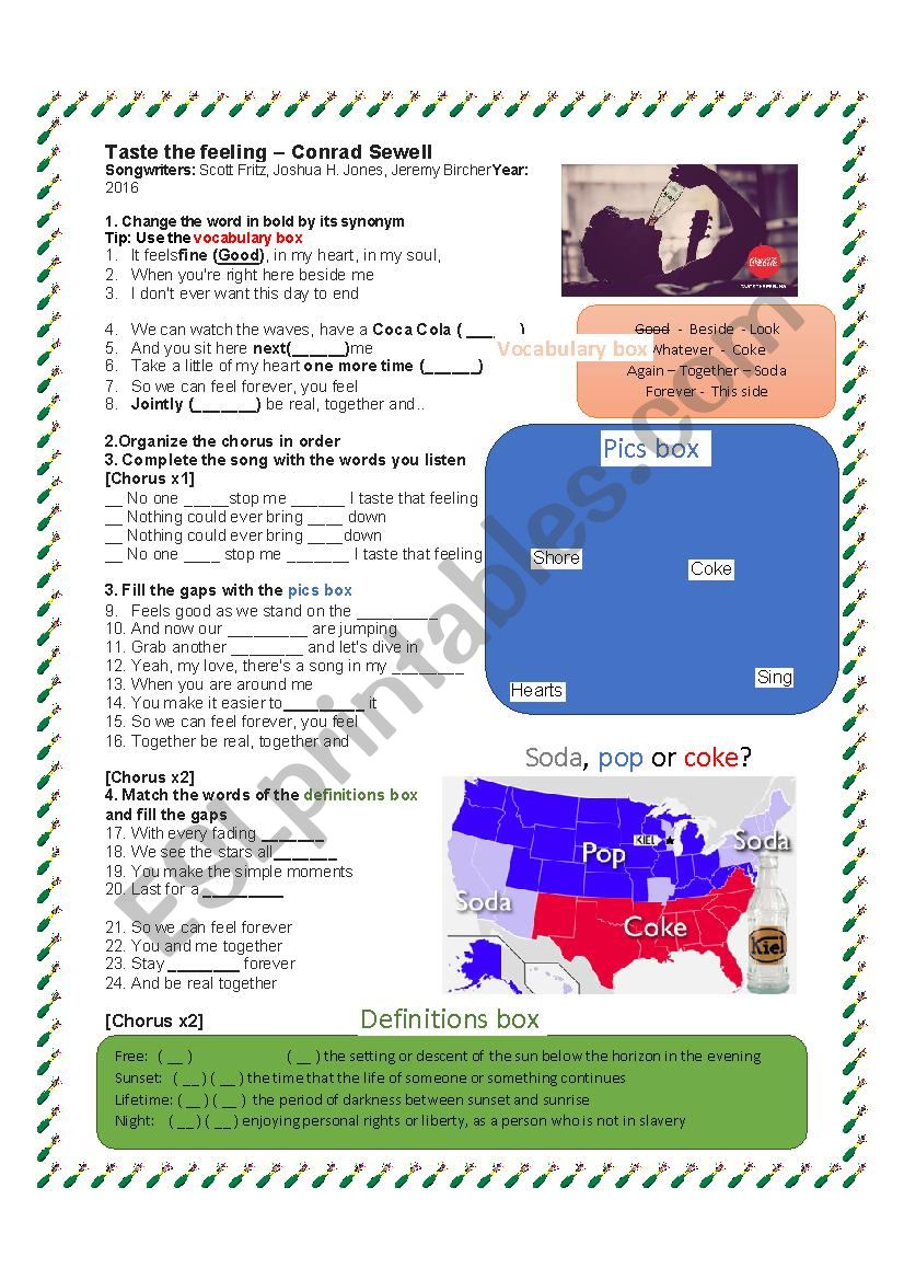 Songactivity - Taste the feeling - Soda, coke or pop?