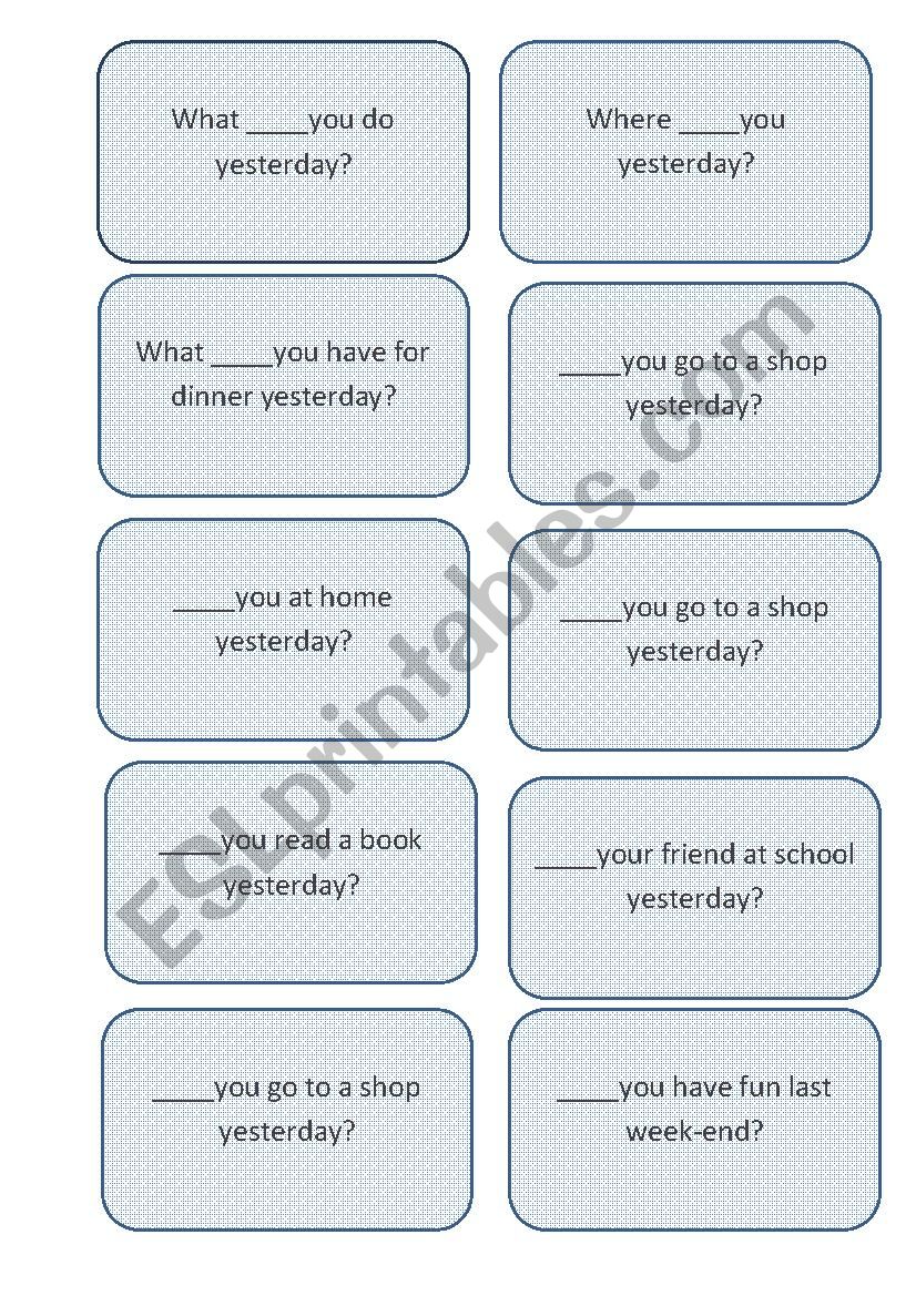 was/were did speaking cards 1 worksheet