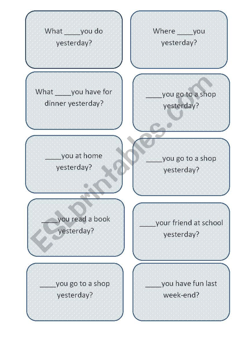was/were did speaking cards 1 worksheet