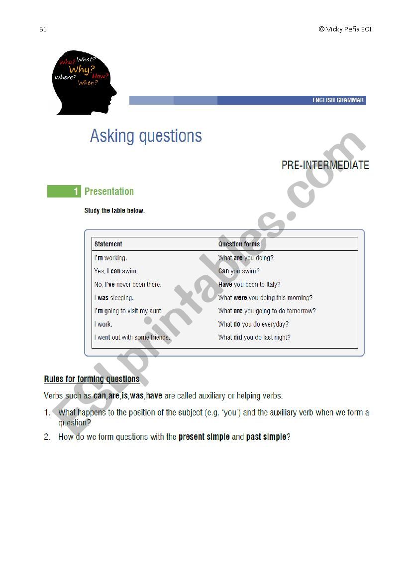 Asking questions worksheet