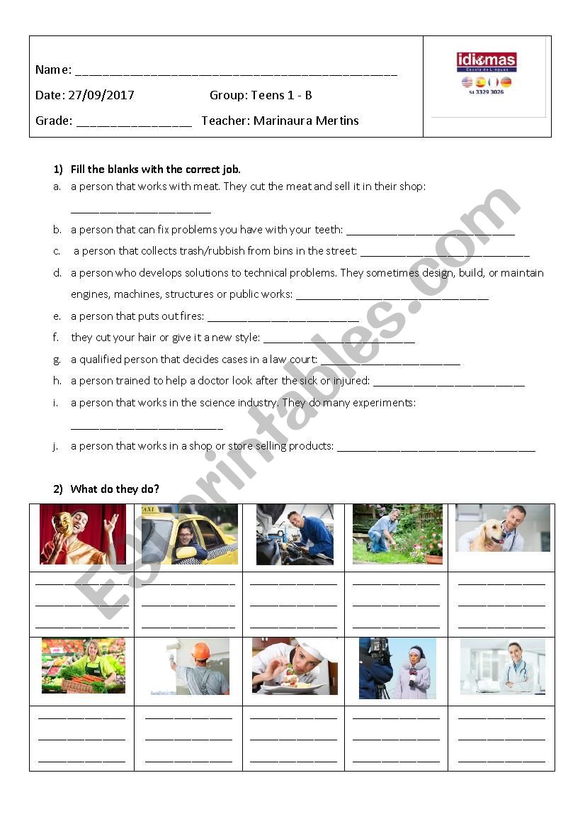 Simple present test worksheet