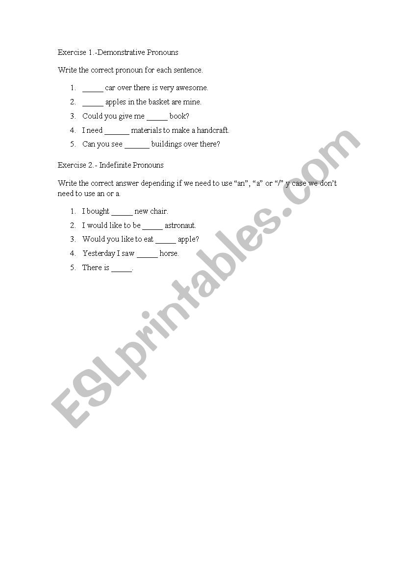 demonstrative and indefinite pronouns