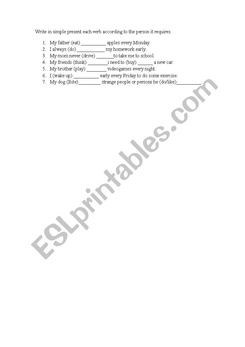 Verbs in present simple worksheet