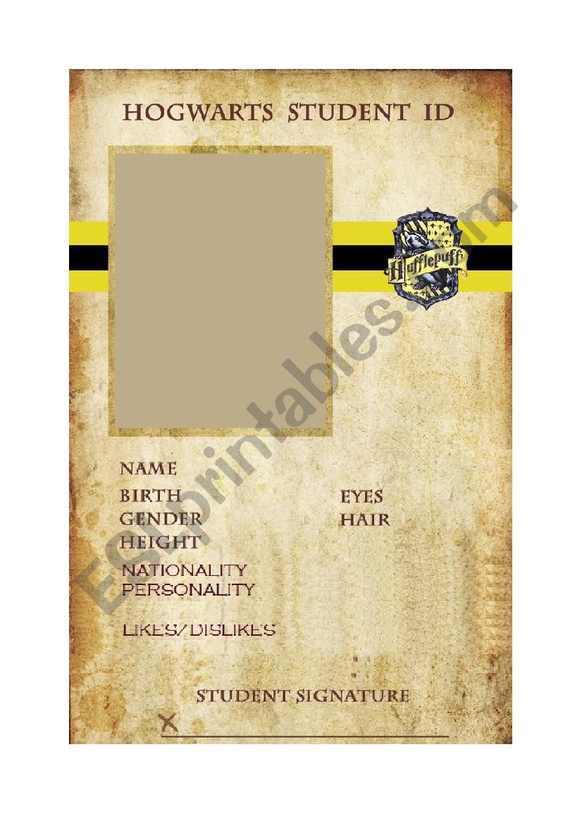 Harry Potter student card - Hufflepuff