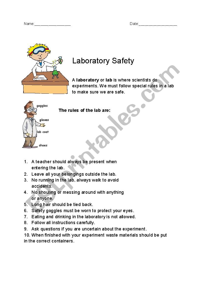 Lab Safety for ELLs - ESL worksheet by mgarrett Intended For Science Lab Safety Worksheet