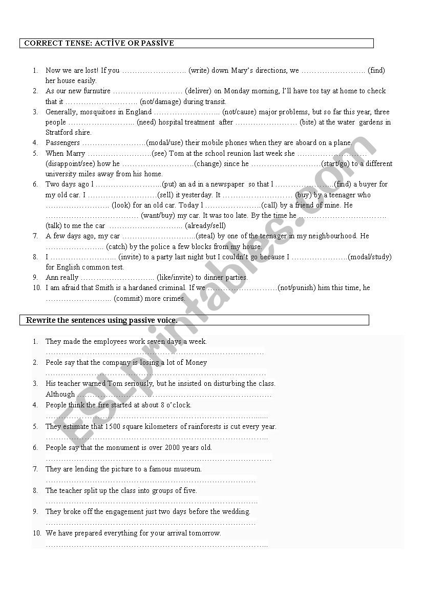 active or passive worksheet