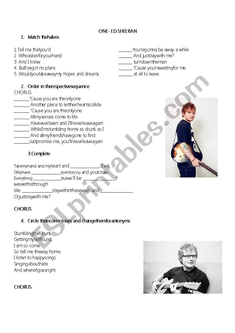 One Ed Sheeran  worksheet