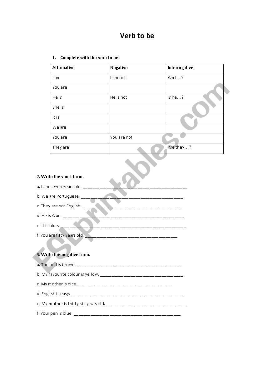 Verb to be worksheet