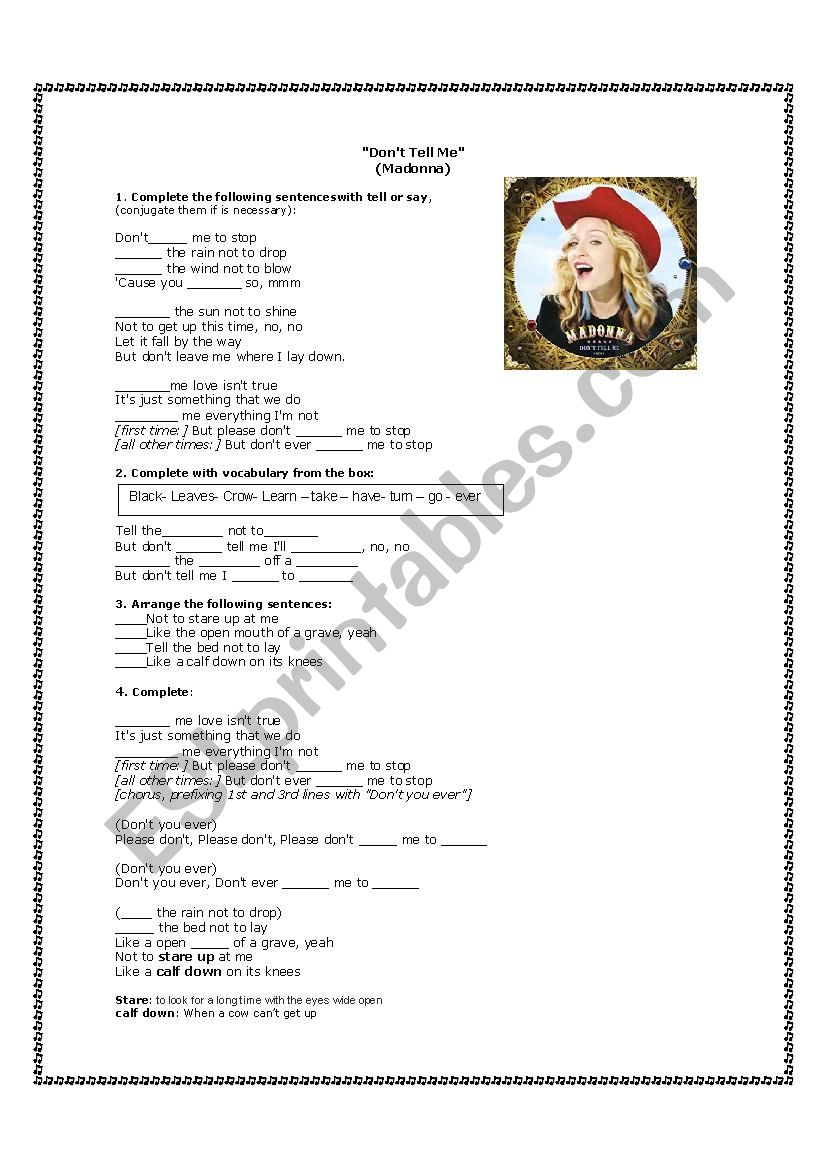 DonÂ´t tell me worksheet