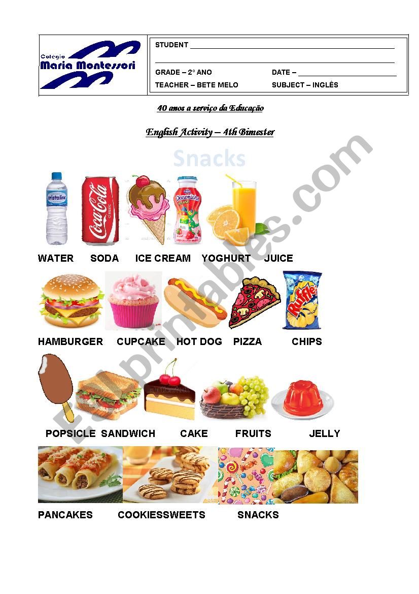 Snacks are yummi! worksheet