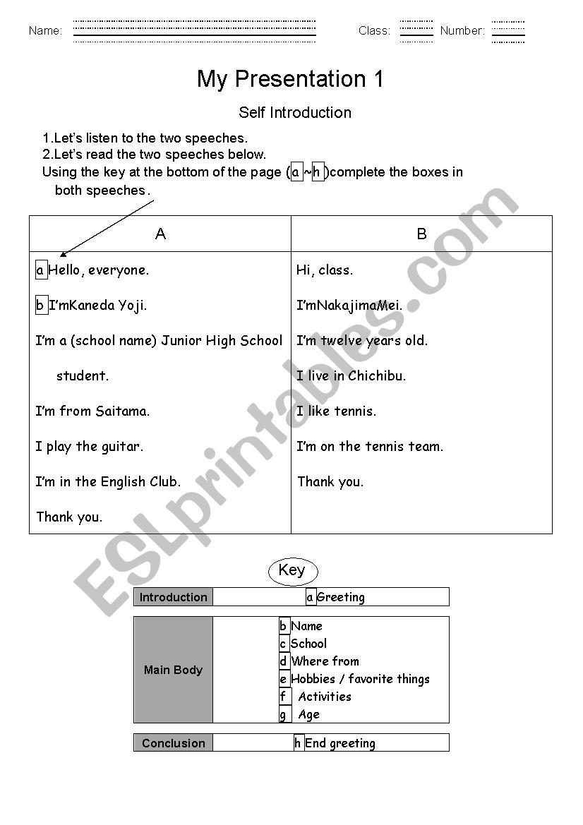 Self introduction worksheet