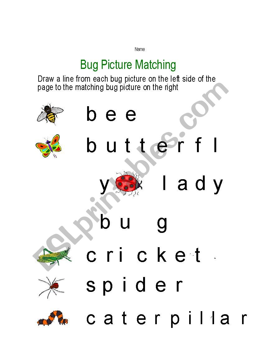 Bugs tracing words worksheet