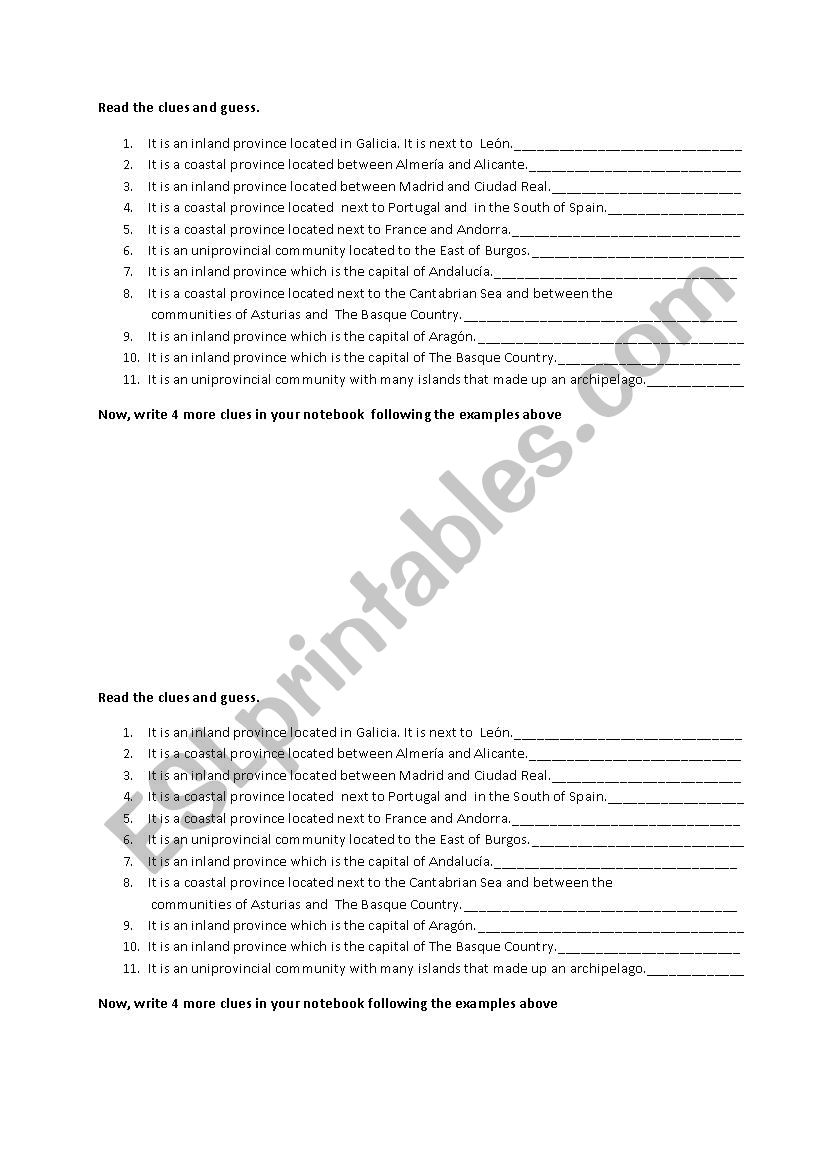 Spain: provinces worksheet