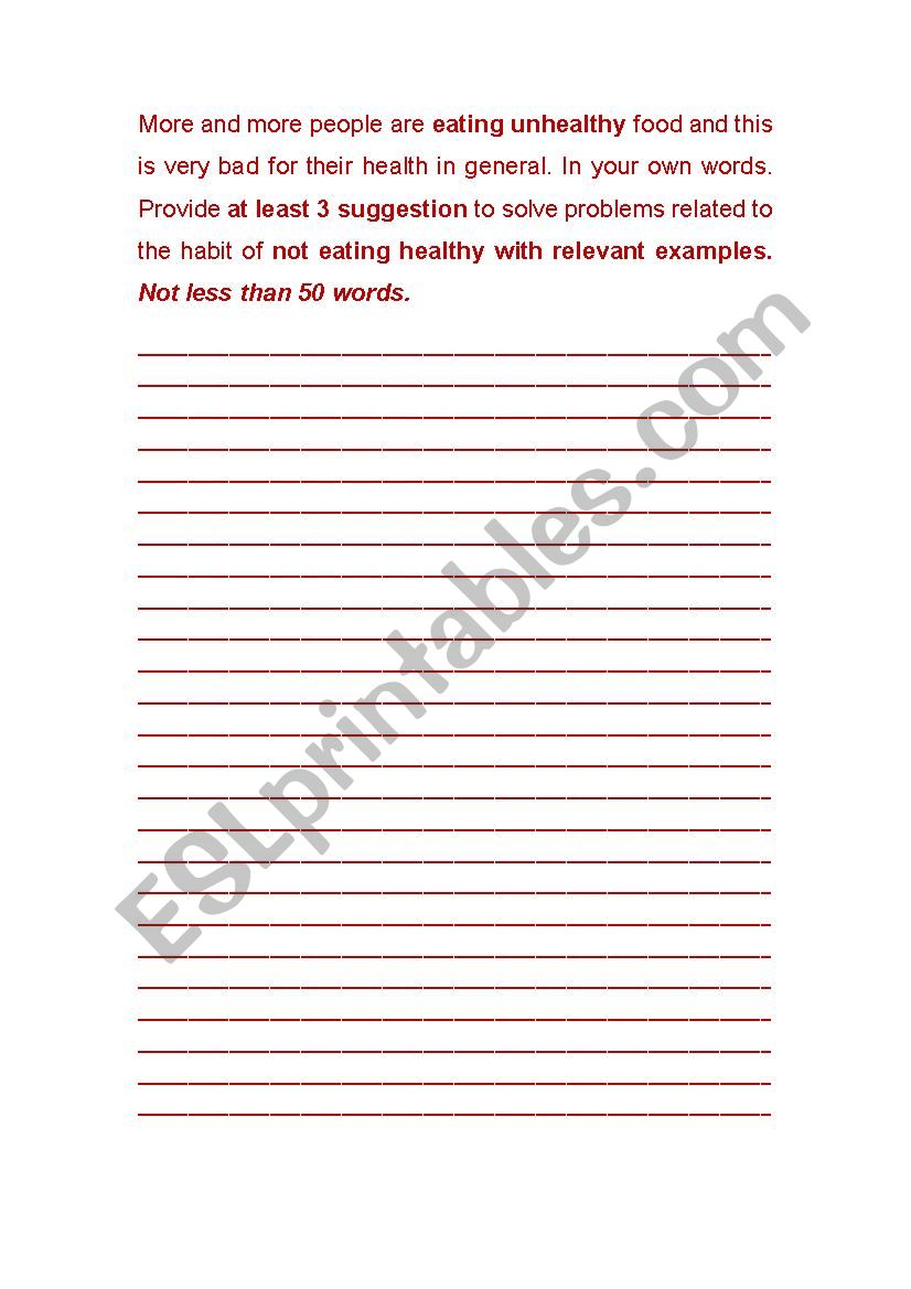 eating unhealthy food  worksheet