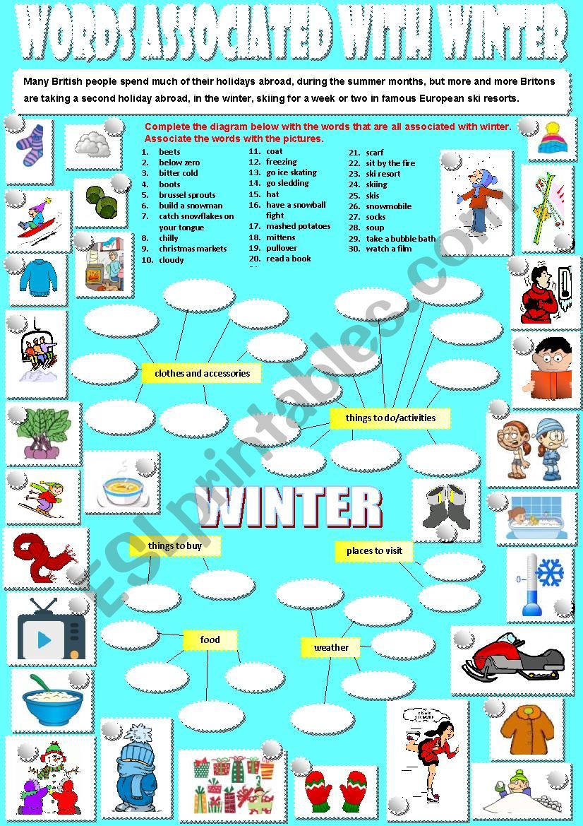 Words associated with winter. worksheet