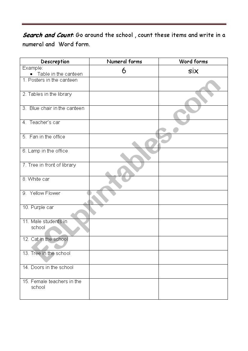 Search and count worksheet